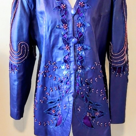 Renee New York Jackets & Blazers - Embellished Purple Leather Jacket Vintage Circa 1980s XL Excellent Condition